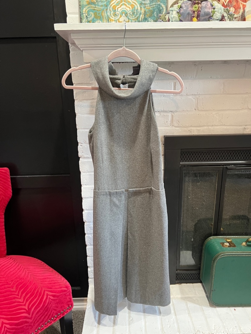 Chelsea & Theodore Sleeveless Grey Midi Dress with High Neck